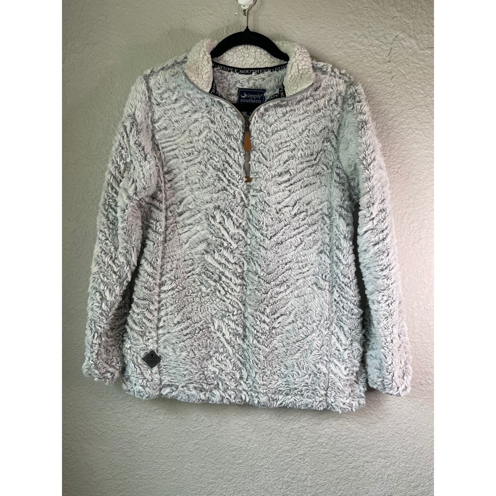 Simply Southern Sherpa Pullover Fuzzy Quarter Zip Gray S